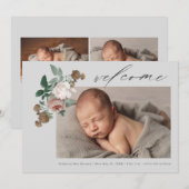 Faire-part de naissance avec photo de bébé fleuri (Devant / Derrière)