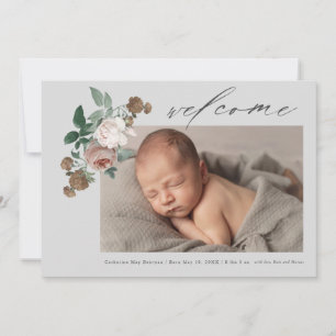 Faire-part de naissance avec photo de bébé fleuri