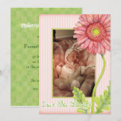 Faire-part de naissance avec photo de gerbera rose (Devant / Derrière)