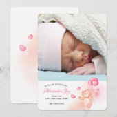 Faire-part de naissance avec photo d'un ours en pe (Devant / Derrière)