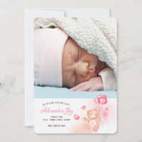 Faire-part de naissance avec photo d'un ours en pe