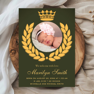 Faire-part de naissance avec photo en vert olive e