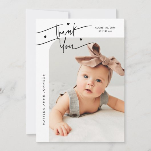 Faire-part de naissance avec photo et écriture mod (Devant)