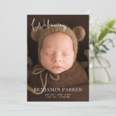 Faire-part de naissance avec photo et écriture neu (Debout devant)