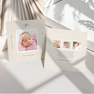 Faire-part de naissance avec photo et monogramme m