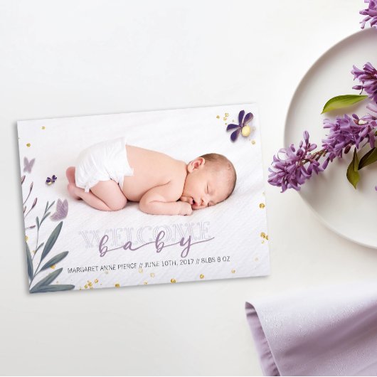 Faire-part de naissance avec photo et paillettes d