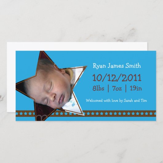 Faire-part de naissance avec thème bleu et étoile (Devant / Derrière)