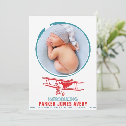 Faire-part de naissance avion (Debout devant)