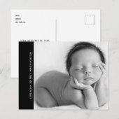 Faire-part de naissance B/N simple photo bébé (Devant / Derrière)