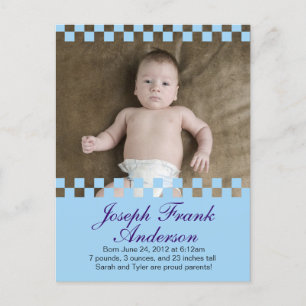 Faire-part de naissance Baby Blue Squares Carte po