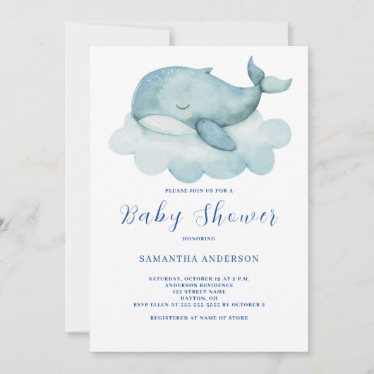 Faire-part de naissance baleine mignonne pour bébé (Devant)