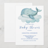 Faire-part de naissance baleine mignonne pour bébé (Devant / Derrière)