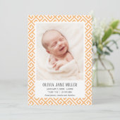 Faire-part de naissance bébé à clé grecque jaune (Debout devant)
