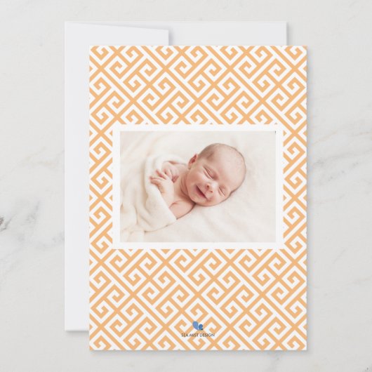 Faire-part de naissance bébé à clé grecque jaune (Dos)