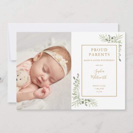 Faire-Part de Naissance Bébé avec Feuillage (Devant)