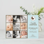 Faire-part de naissance bébé bleu collage photo 5x (Debout devant)