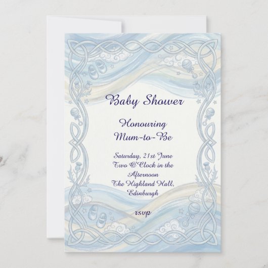 Faire-part de naissance bébé bleu dentelle (Devant)
