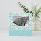Faire-part de naissance - Bébé bleu floral (Debout devant)