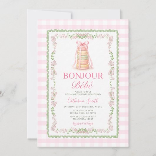 Faire-part de naissance Bébé Bonjour Macaron à rub (Devant)
