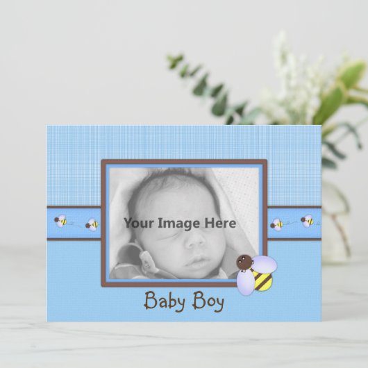Faire-part de naissance bébé Brown et bleu (Debout devant)