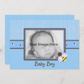 Faire-part de naissance bébé Brown et bleu (Devant / Derrière)