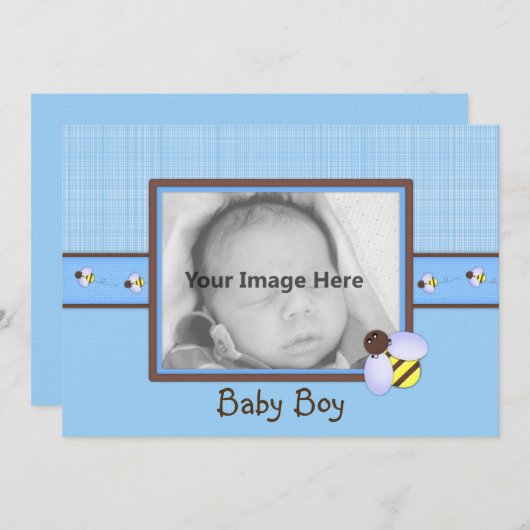 Faire-part de naissance bébé Brown et bleu (Devant / Derrière)