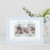 Faire-part de naissance bébé Chevron bleu et blanc (Debout devant)