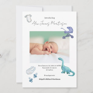 Faire-part de naissance bébé Dino Watercolor