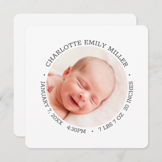 Faire-part de naissance bébé élégant moderne Carte (Devant / Derrière)