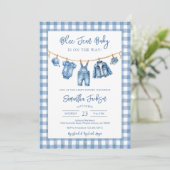 Faire-part de naissance bébé en denim de jean bleu (Debout devant)