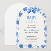 Faire-Part de Naissance Bébé en Fleur Bleu Floral (Devant / Derrière)