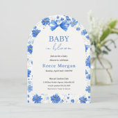 Faire-Part de Naissance Bébé en Fleur Bleu Floral (Debout devant)