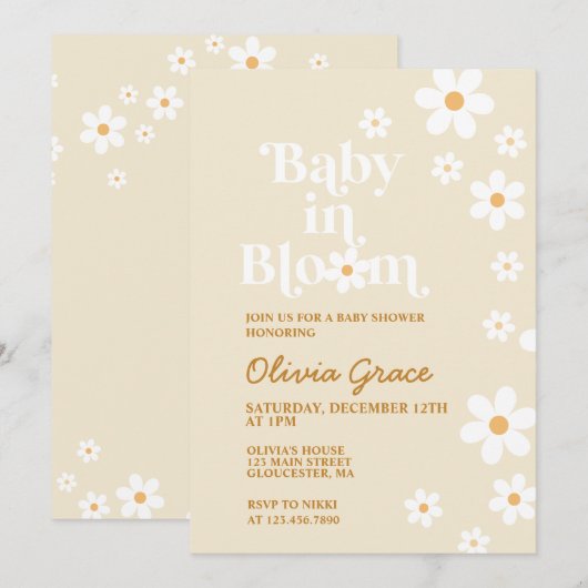 Faire-part de naissance Bébé en fleurs tan Daisy (Devant / Derrière)