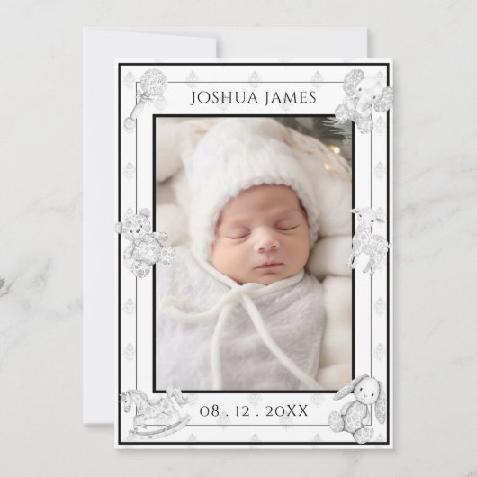 Faire-part de naissance bébé en toile noire (Devant)