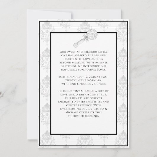 Faire-part de naissance bébé en toile noire (Dos)