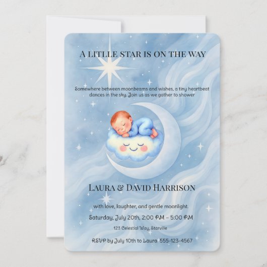 Faire-part de naissance Bébé étoile céleste aquare (Devant)