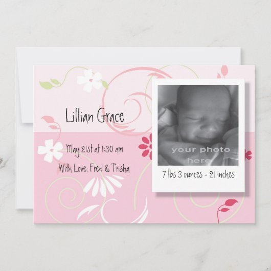 Faire-part de naissance Bébé Fille (Devant)