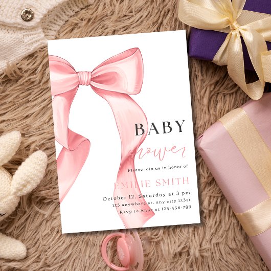 Faire-part de naissance bébé fille à ruban rose, C