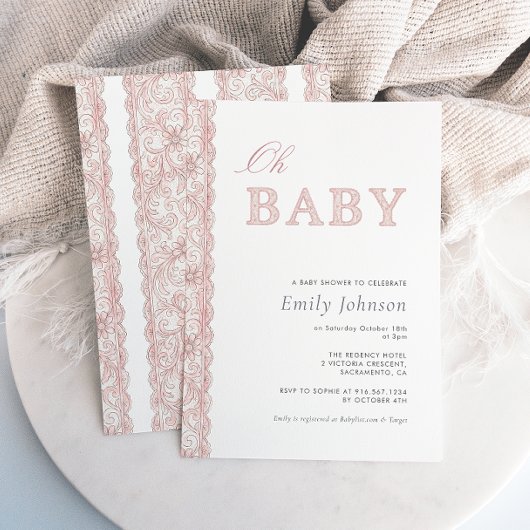 Faire-part de naissance Bébé Fille au dentelle ros