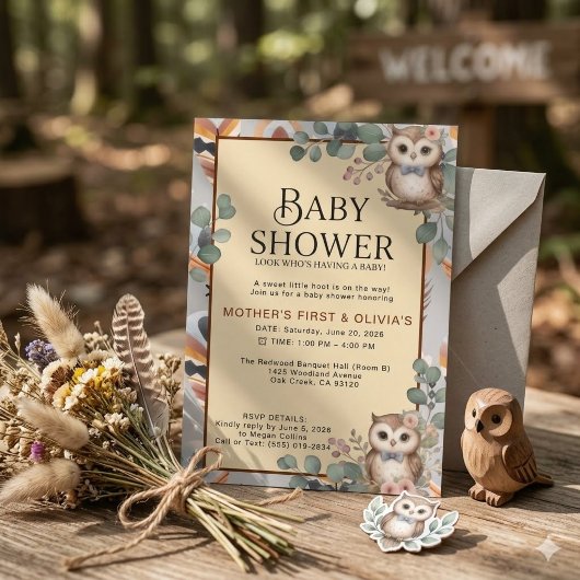 Faire-part de naissance Bébé Fille Bohème Chouette