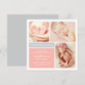 Faire-part de naissance bébé fille couleur bloc mo (Devant / Derrière)