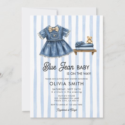 Faire-part de naissance bébé fille en jean bleu (Devant)