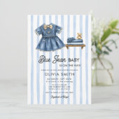 Faire-part de naissance bébé fille en jean bleu (Debout devant)