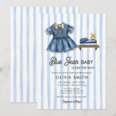Faire-part de naissance bébé fille en jean bleu (Devant / Derrière)