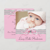 Faire-part de naissance Bébé fille perles roses (Devant / Derrière)