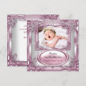 Faire-part de naissance Bébé Fille Rose Argent (Devant / Derrière)