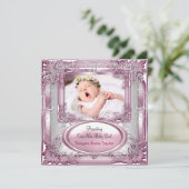 Faire-part de naissance Bébé Fille Rose Argent (Debout devant)