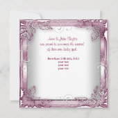 Faire-part de naissance Bébé Fille Rose Argent (Dos)
