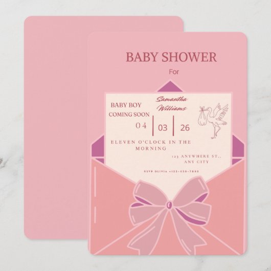 Faire-part de Naissance Bébé Fille Rose Mignon - M (Devant / Derrière)