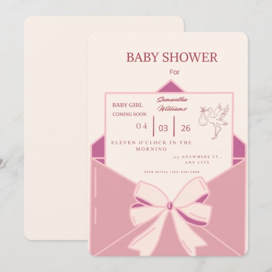Faire-part de Naissance Bébé Fille Rose Mignon - P (Devant / Derrière)